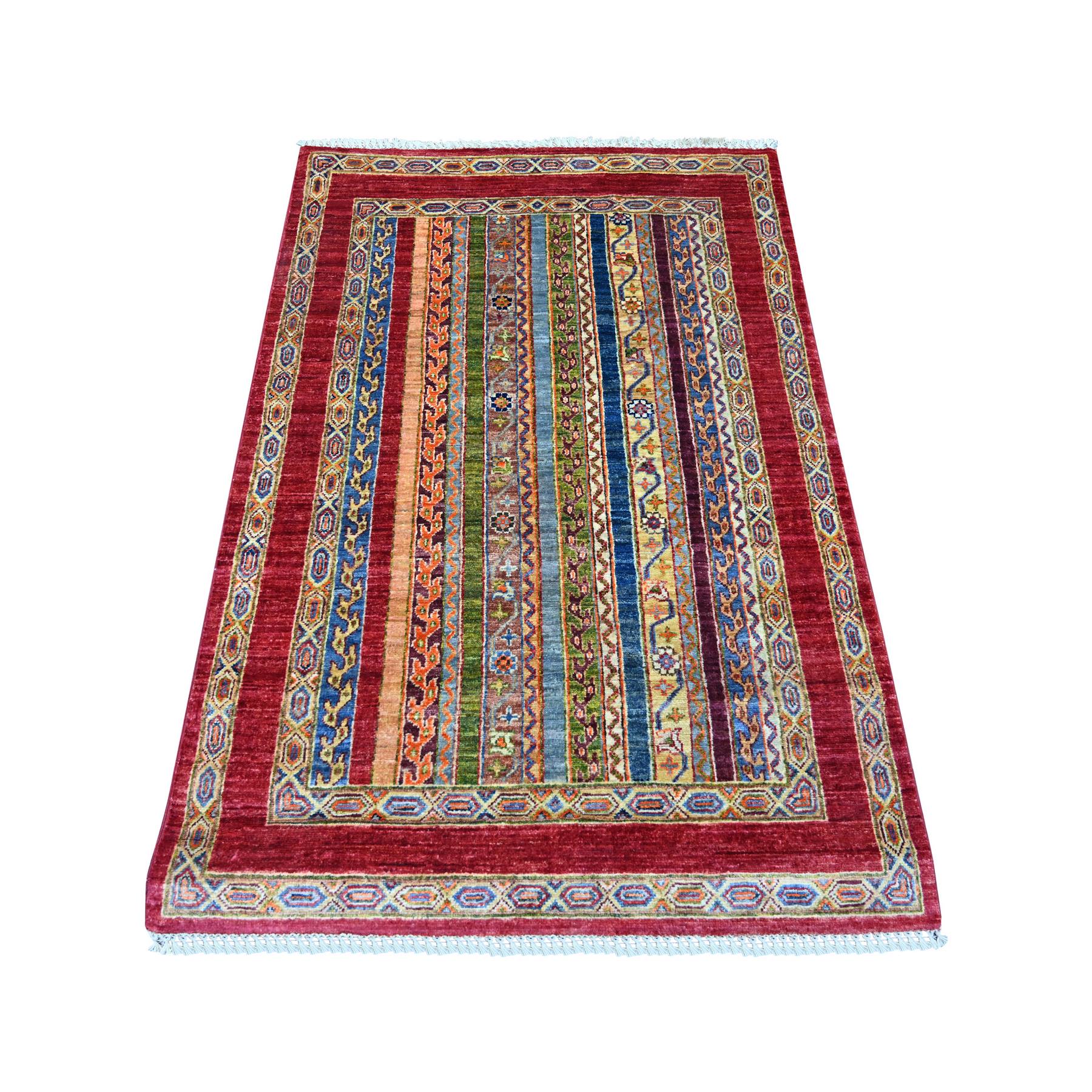 Jam Red, Afghan Super Kazak with Shawl Design, Hand Knotted, Velvety Wool, Vegetable Dyes, Oriental Rug